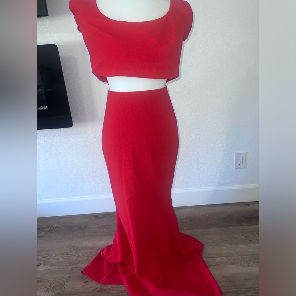 Red top and skirt set